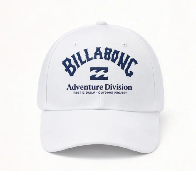 2026 White Unisex Baseball Cap Navy Arch Curved Letter & Wave Icon Printed fabric Curved Brim Adjustable Buckle Outdoor