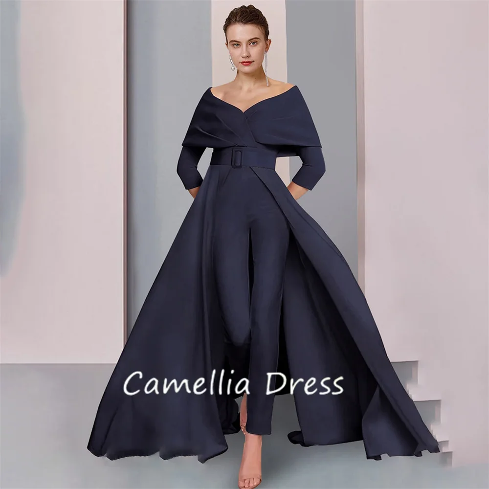 

Elegent Off Shoulder Mother Of The Bride Dress A Line Ankle-Length Belt Satin Formal Dresses Vestidos Mae Da Noiva Casamentos