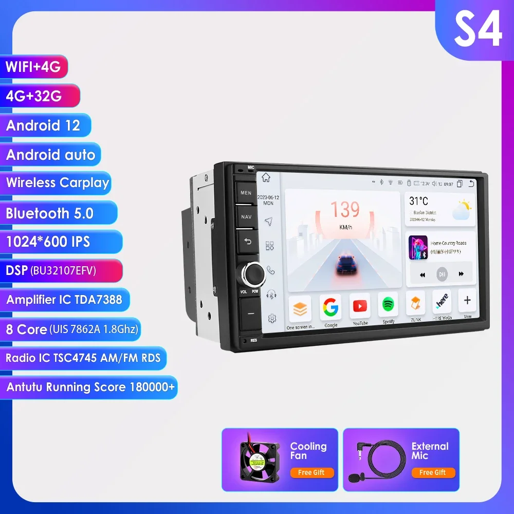7 "Algpo 2Din Universele Android Autoradio Auto CarPlay GPS Navigatie RDS DSP 4G WiFi BT UIS7862 Head Unit Multimedia