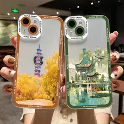 Chinese Style Classical architecture  Phone Case for iPhone XS X XR Clear Cover for iPhone 11 12 13 14 Pro Max 8 7 Plus SE2 Capa