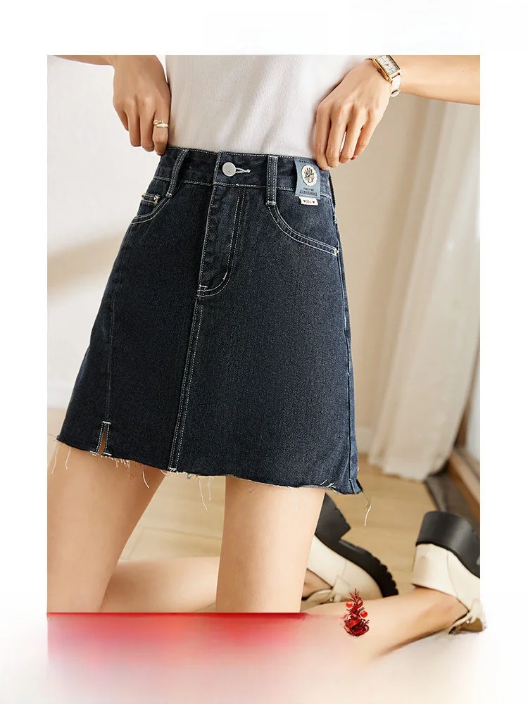 

Юбка А-силуэта с высокой талией, женская джинсовая юбка с разрезом, облегающая юбка-карандаш, повседневная, простая, из смесовой хлопковой ткани, осень 2025, новинка