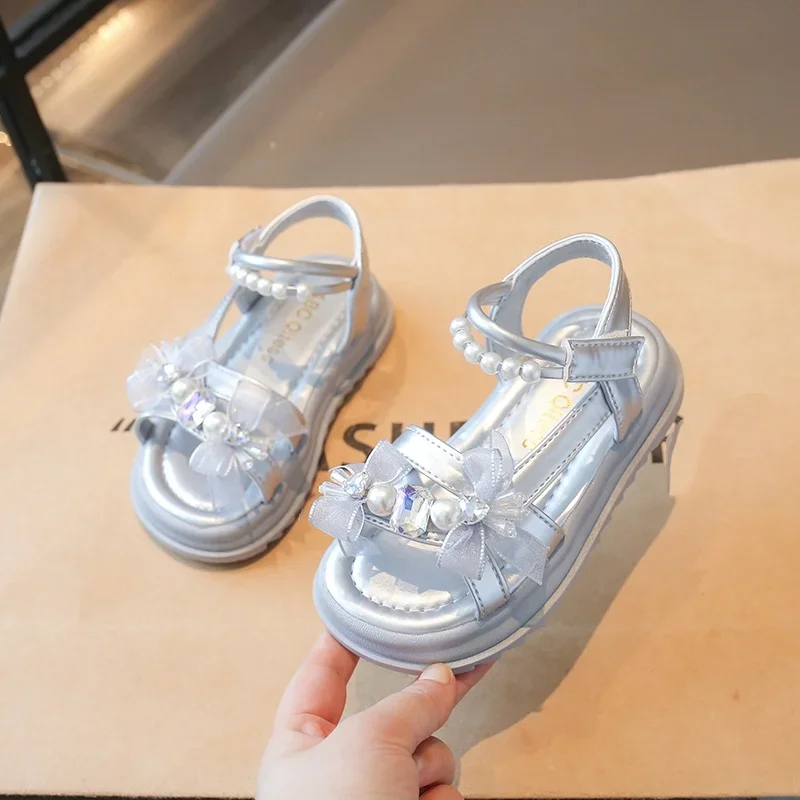 *2026Children's Best-selling Spring/autumn Student Pearl Flat Sandals Girls Retro Fashionable Comfortable/elegant Casual Sandals