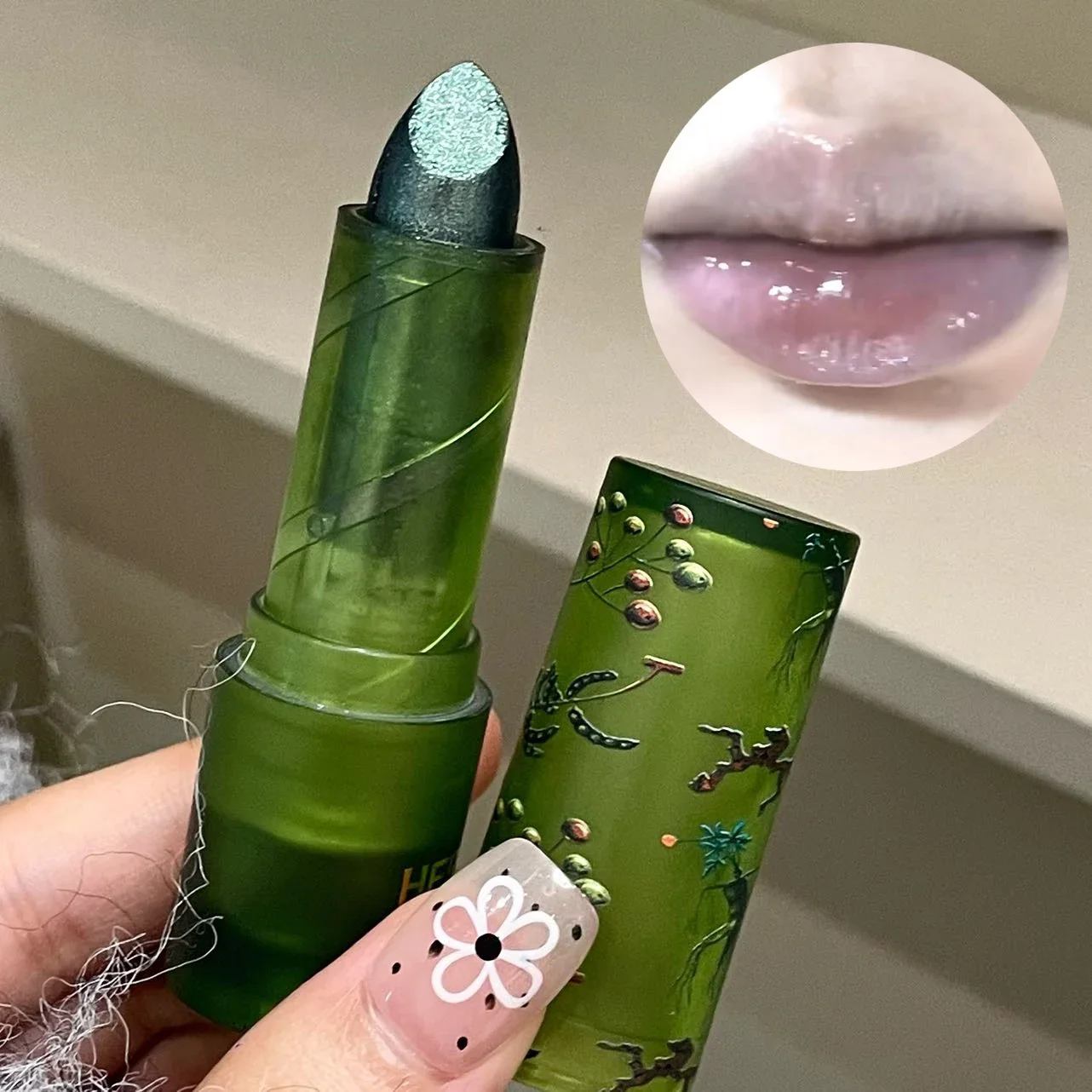 ブラックグリーンシマーリップスティック透明ミラーウォーターリッププランピング防水ノンスティックカップヌードクリアブラックリップティントメイクアップ