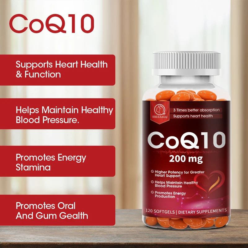 BBEEAAUU 120PCS High Potency Coenzyme Q10 โซท์เจล,มังสวิรัติส่งเสริมหัวใจและหลอดเลือด & สุขภาพหัวใจให้พลังงานสนับสนุน
