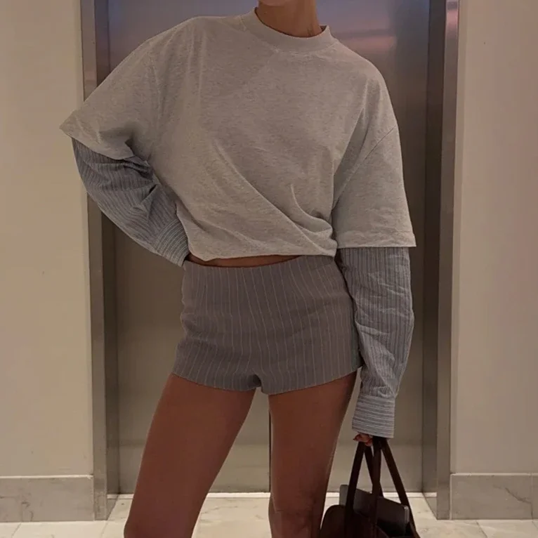 

2025 Women's Color Block Knit Top Long Sleeve Drop Shoulder Loose Fit T-Shirt Blouse Casual Streetwear Fall Basic Tee