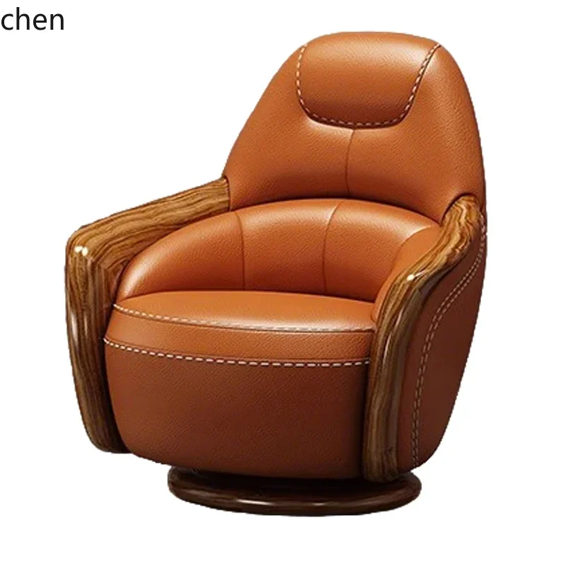 new Chinese ebony leather casual rotating single sofa chair high backrest first layer cowhide tiger chair