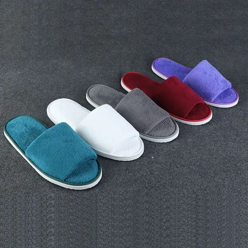 Winter Coral Fleece Thick Sole Indoor Slippers Hotel Travel Spa Soft Half Pack Fluffy Slippers For Women Men Non-disposable