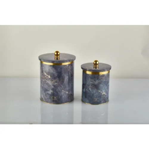 Vip John Metal Marble Round Storage Container Set 2'li