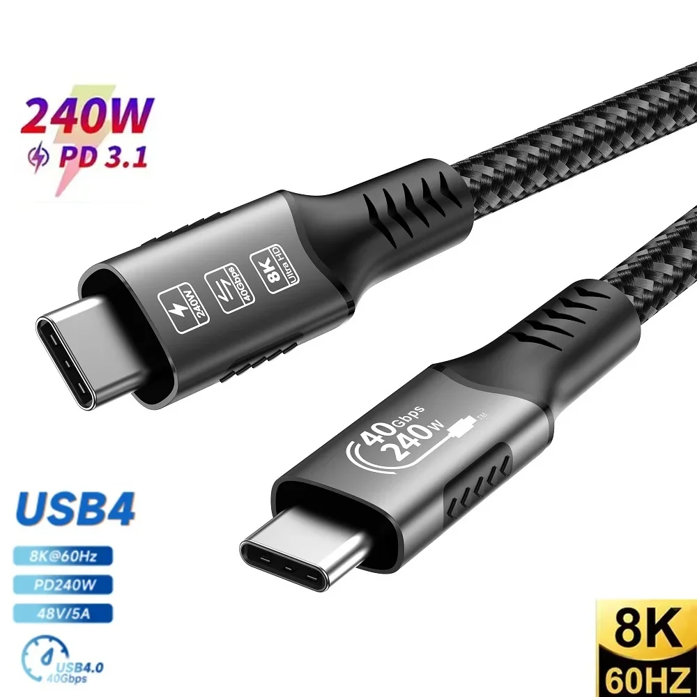 240W 40Gbps USB-C to USB-C Fast Charging Cable 48V5A USB4 Thundebolt 4 Type-C Data Cable Suitable for Huawei Samsung iPhone 1