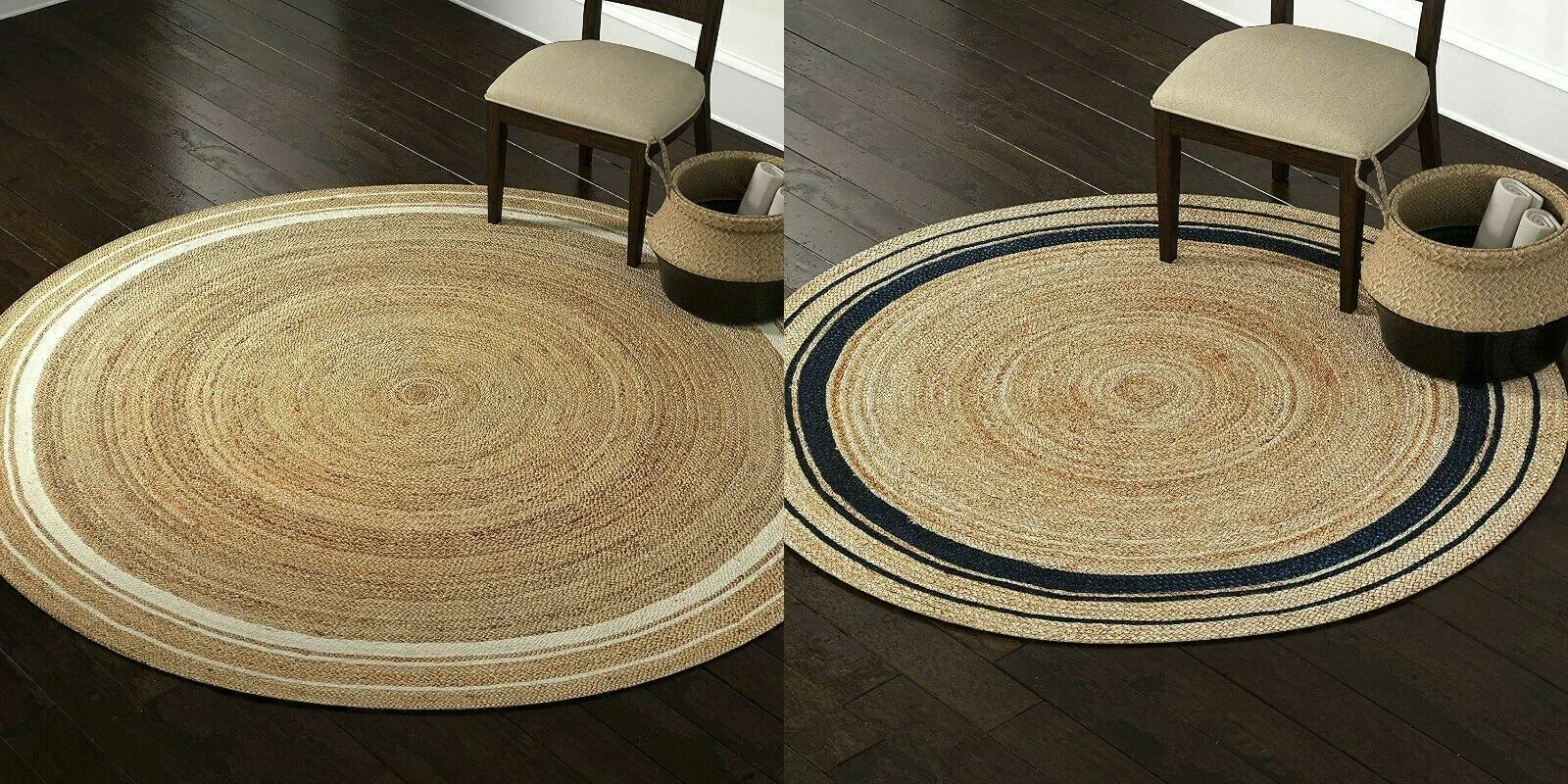 

Rug 100% Natural Jute Bohemian Reversible Round Area Carpet Mat Rag Rug