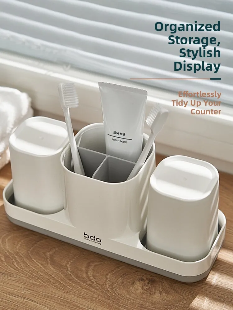 

Batoom Toothbru Holder Set Plastic Storage Organizer elf for Toiletries Tootaste Cup Bru Cup No Drilling Required