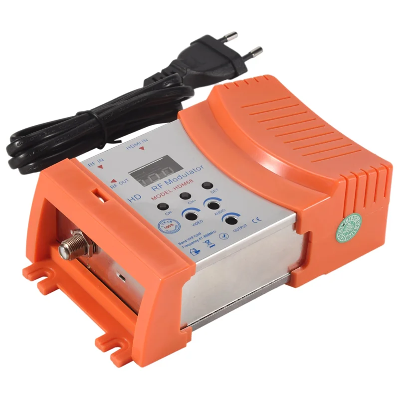 

AA08-New HDM68 Modulator Digital RF Modulator AV To RF Converter VHF UHF PAL/NTSC Standard Portable Modulator EU Plug