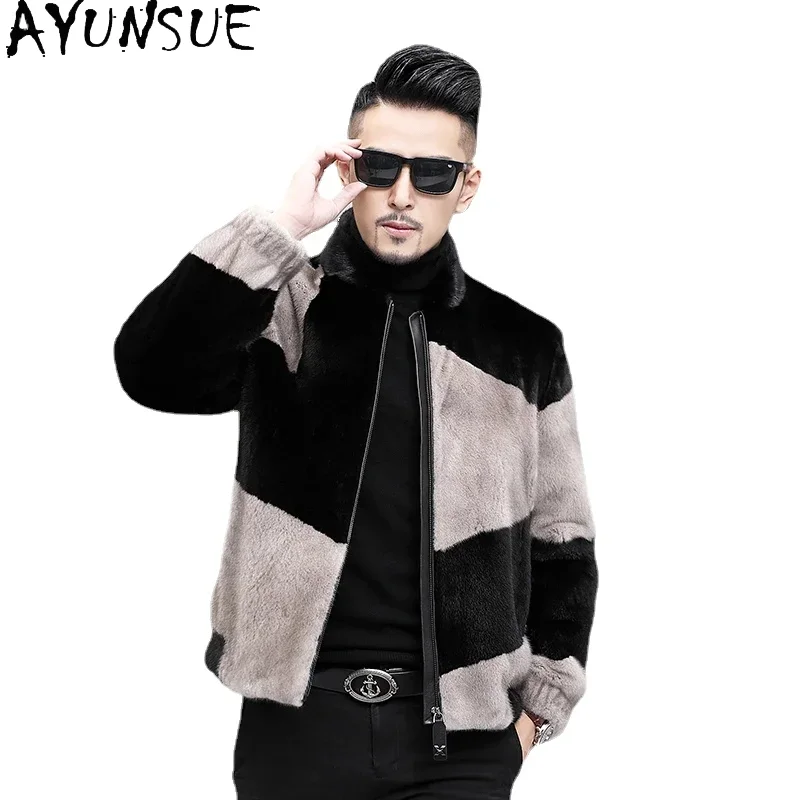 AYUNSUE Men Jacket Thick 2025 Men's Clothing Winter Mens Jackets Velvet Real Mink Coat Short Male Clothes Ropa Hombre LXR413