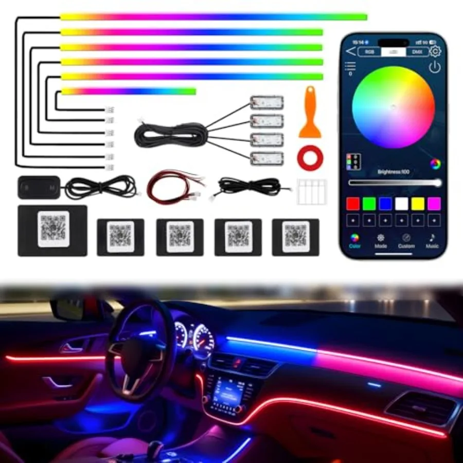 

【Spot goods】Dreamcolor Acrylic Interior Car LED Strip Lights 10 in 1 Ambient Lighting Kit with Wireless APP Dynamic Chasing Mus