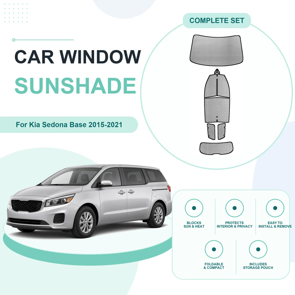 For Kia Sedona Base 2015-2021 Custom Full Set Window Sunshades Aluminum Foil Suction Cup Anti UV Privacy