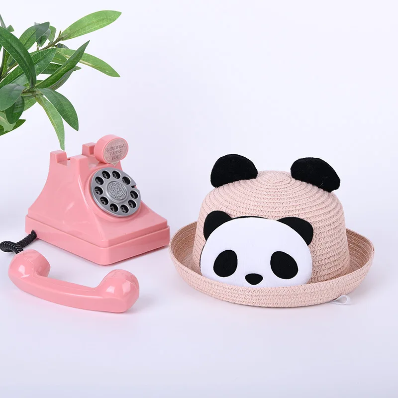 น่ารักแพนด้าหมวกฟางสําหรับเดินทางชายหาดเด็กฤดูร้อน Sun Protection หมวกชาวประมงเด็กครีมกันแดดอ่างล้างหน้าหมวก 2-6Year เด็ก Visors