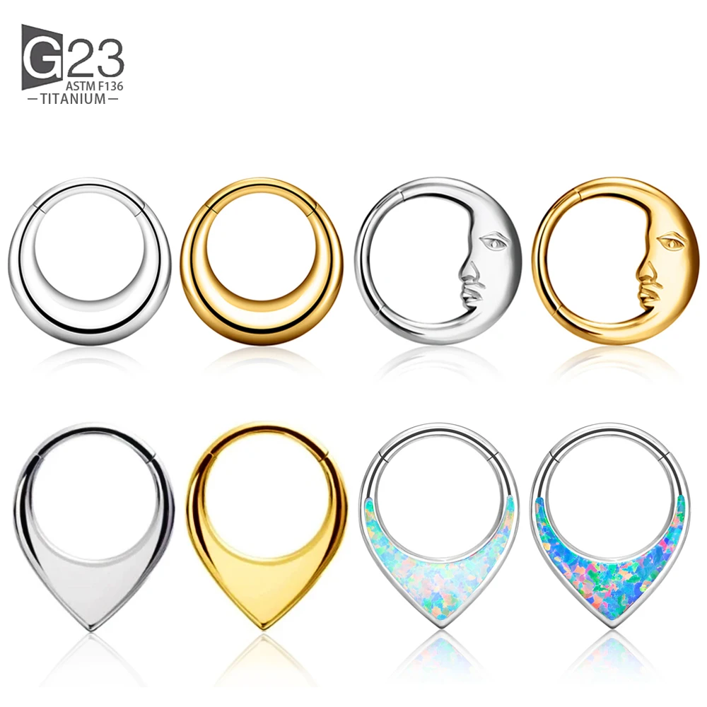 ASTM F136 G23 Titanium Mirror 16G Moon Waterdrop Septum Piercing Clicker Segment Ring Daith Conch Hoop Earrings