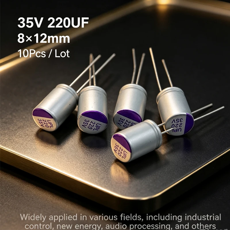 10Pcs Solid Capacitor 35V 220UF 220uF/35V 8×12mm Radial Aluminum Polymer Capacitor Low ESR for Power Supply PCB Motherboard Repa