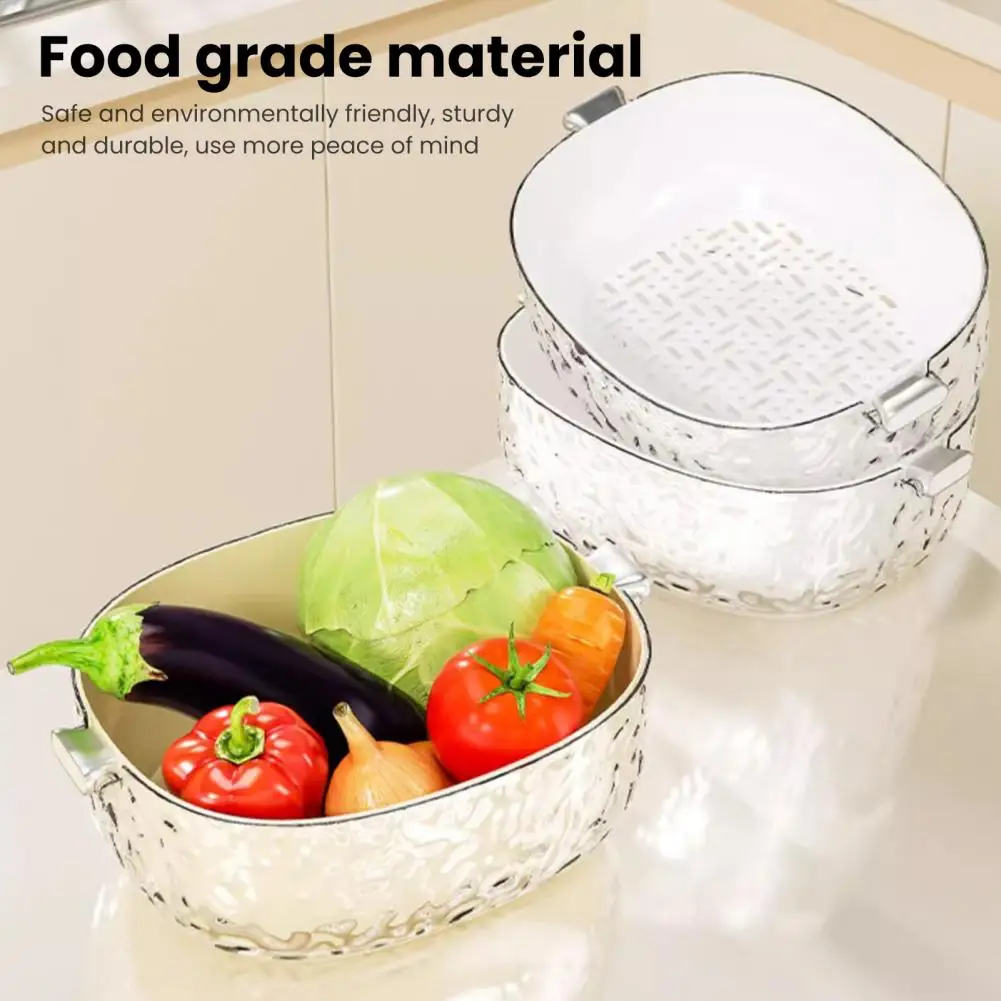 Colander Bowl Fruit Vegetable Filter Nested Design Double Layer Drain Basket Set with Rotatable Colander Mixing Bowl Kit