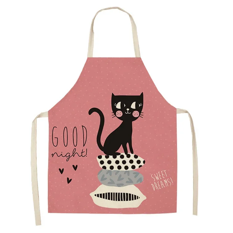 1 Pcs Cute Cat Pattern Kitchen Apron For Women Bibs Household Cleaning Pinafore Home Cooking  Chef  For Man