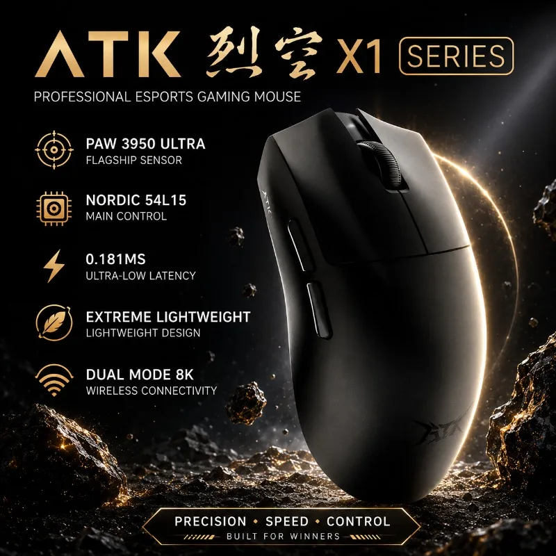 ATK X1 V2 Wireless Gaming Mouse PAW3950 Ultra Nordic 54L15 8K Polling Rate Lightweight Low Latency FPS Esports Gamer Accessory