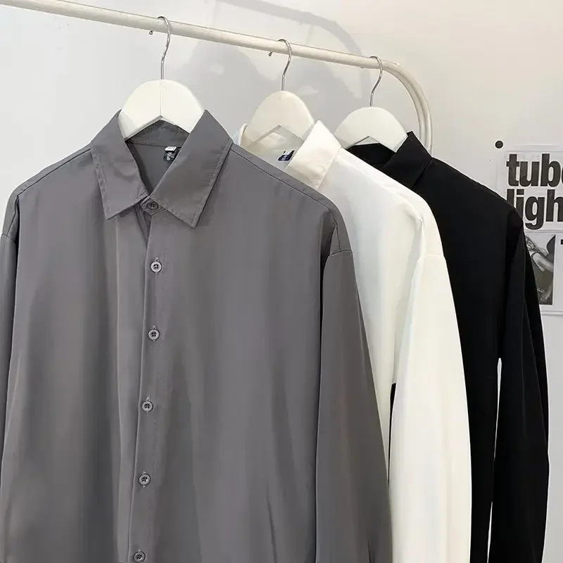

Korean Solid Color Men's Shirt Spring New Long Sleeved Casual Loose Harajuku Shirt Japan Fashion Y2k Men's Streetwear Tops
