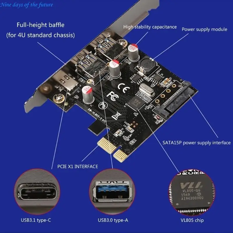 PCIE-2A1C to Type C USB 3.1 Front Panel Socket USB 3.0A to PCIE 1X Expansion E65A