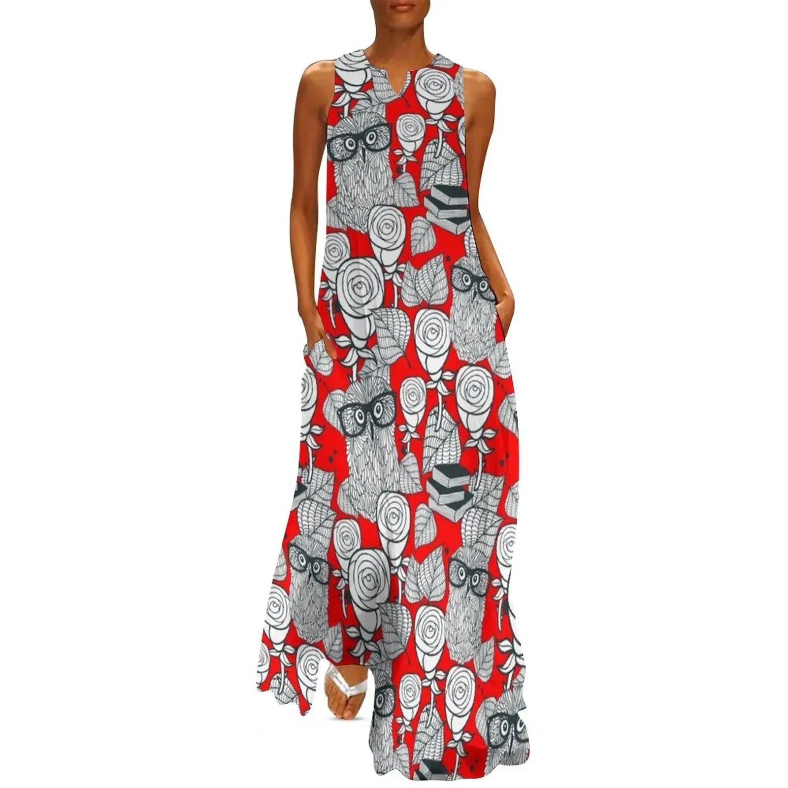 

White roses and owls Long Dress summer clothes Long dresses party dresses woman Summer women's clothing Dress