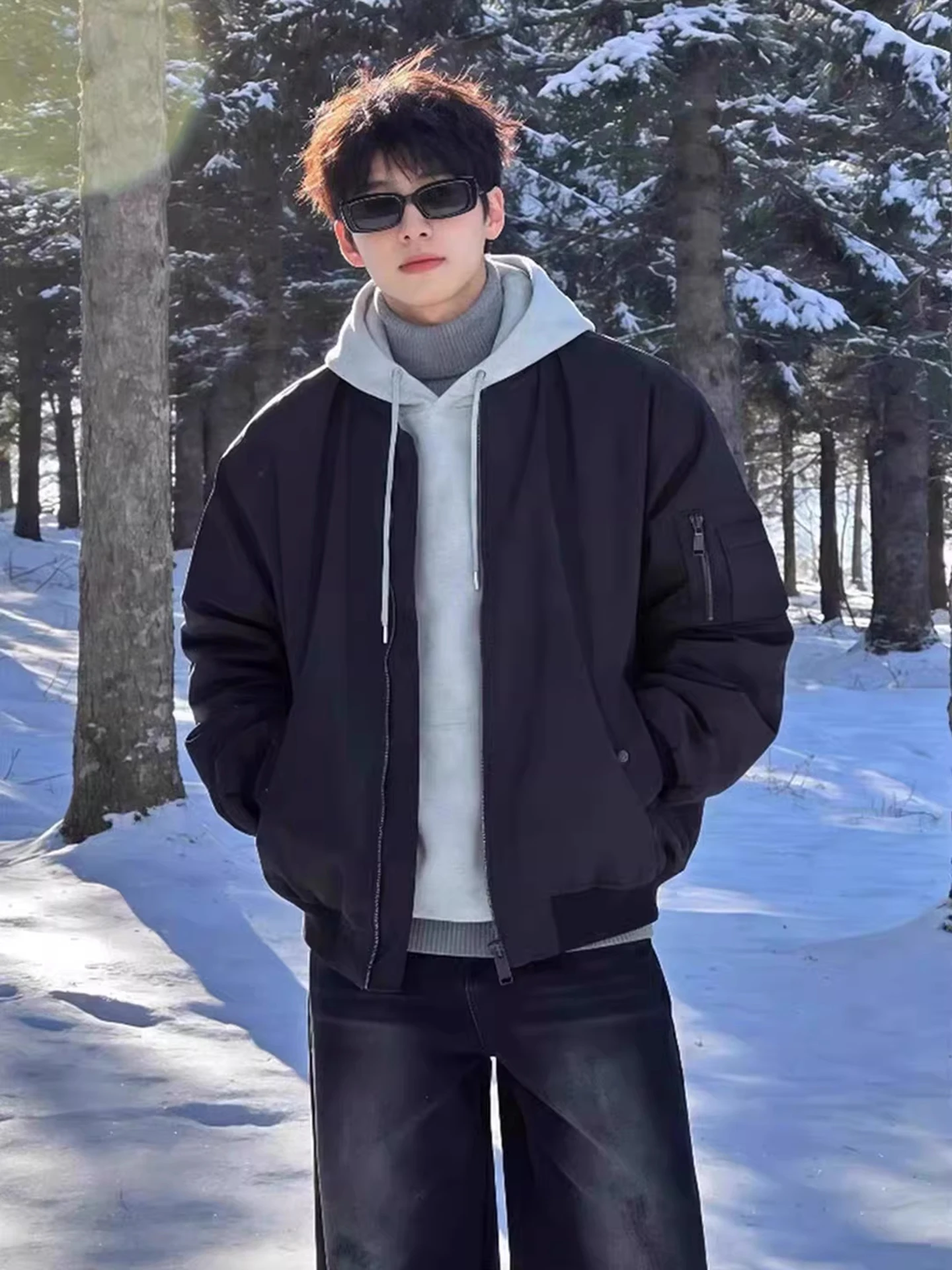 

Мужская зимняя теплая куртка с хлопковой подкладкой Thiened, летная куртка с застежкой-молнией, футболка с защитой от мяча, полиэфирное волокно