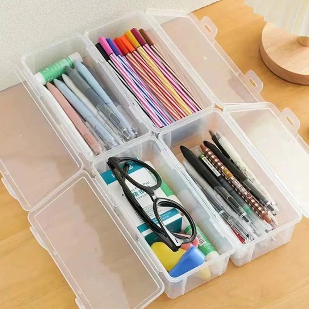 19*9cm Pencil Box Transparent Design Stackable Pencil Organizer Snap-on Lid Pencil Container Translucent Pen Case School Supply