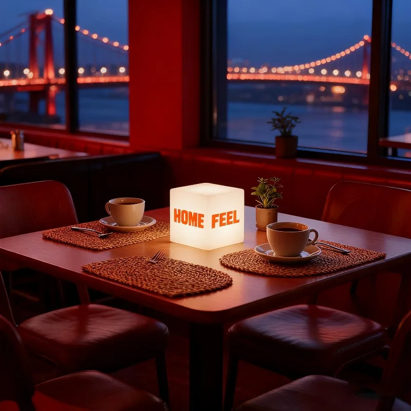 

Manufacturer custom restaurant cafe atmosphere square table lamp RGB wireless remote control logo printing