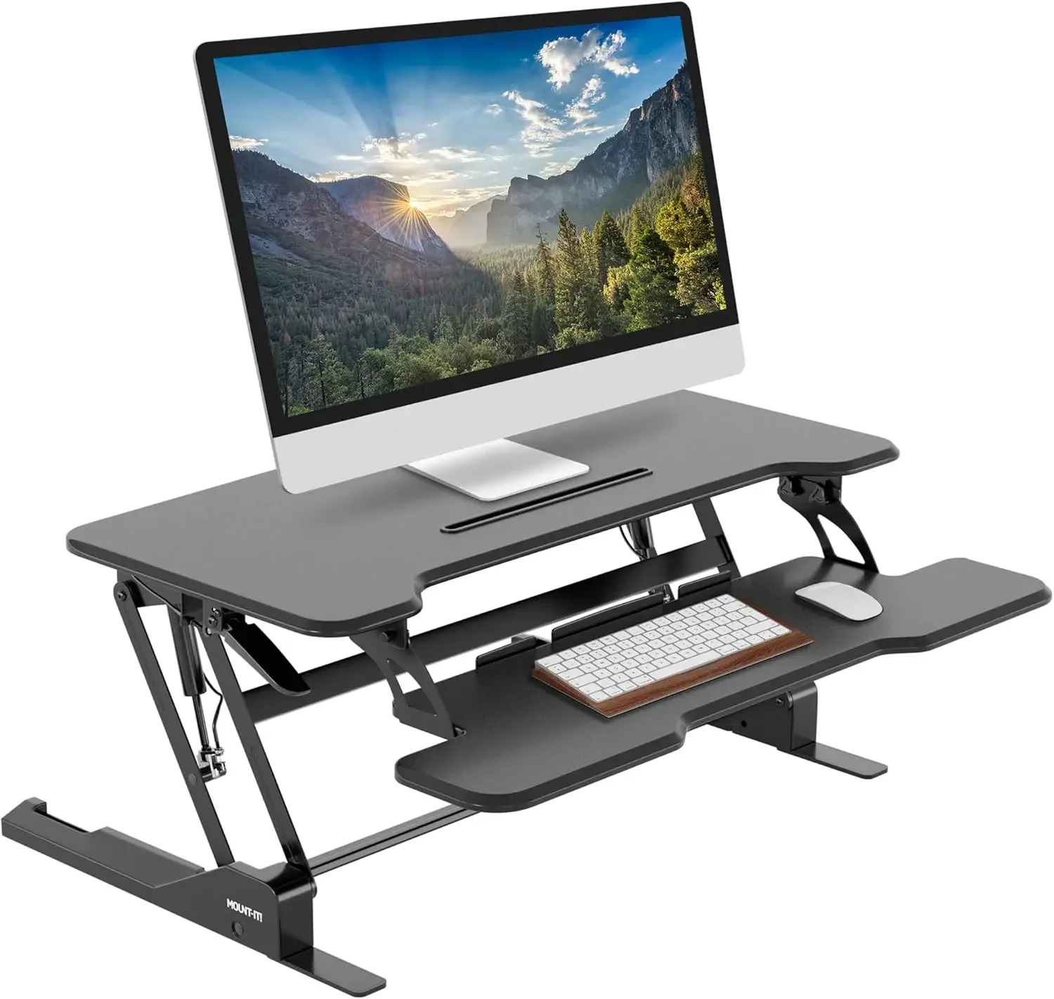 38 Inch Standing Desk Converter - Gas Spring Sit Stand Desk Riser for Dual Monitors - Height Adjustable Desktop Workstation with