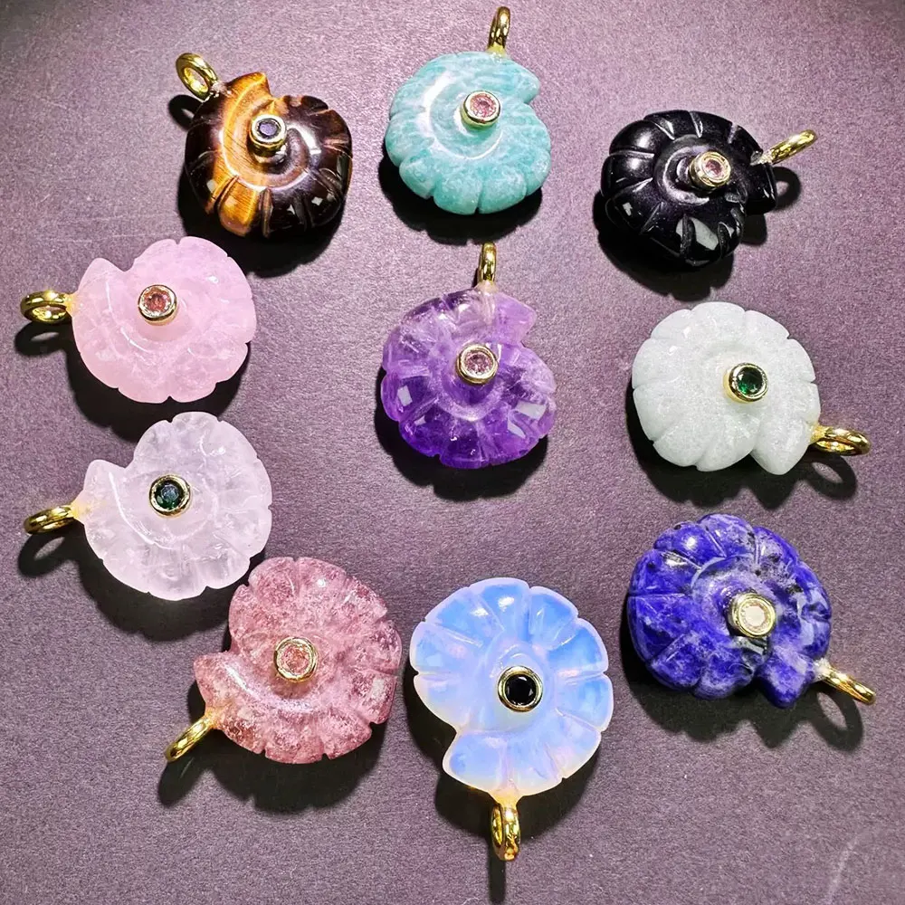 Snail Shape Natural Gem Stone Crystal Pendants for Woman Gold Color Animal Charms Amethysts Pink Quaratz Jewellery Making x462 - view 5