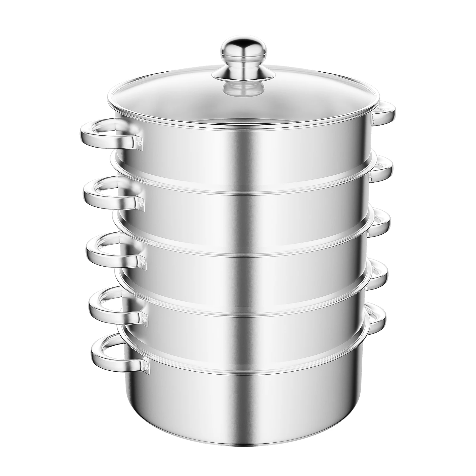 26/28/30cm Multifunctional Stainless Steel Steamer 5-Tier Large Steaming Cooker Steamer with Transparent Pot Lid