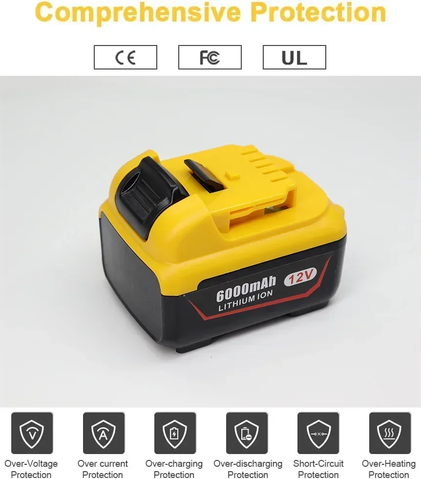 6.0Ah Replacement for Dewalt DCB120 Lithium-ion Batteries 12V 6Ah Battery DCB123 DCB125 DCB124 DCB122 DCD710 Power Tools Battery