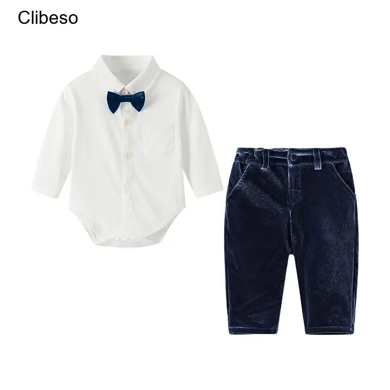 

2024 Clibeso Baby Boys 1st Birthday Party Clothes Set Kids Bowknot White Shirt + Long Pants Children Gentleman Photography Wear