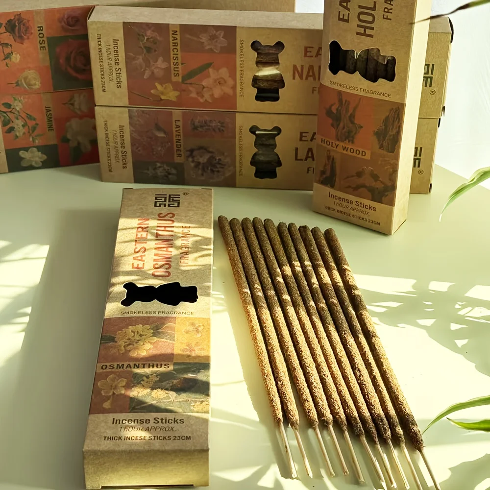 Argentinian Hand-Rolled Incense Sticks in a Box, Containing 6 Scents Including Osmanthus, Rose, Jasmine, Narcissus, Sacred Wood, and Lavender, 21cm Long, with a Rich Aroma, Purifies the Air, Suitable for Yoga, Meditation, Hosting Guests, Reading, Etc