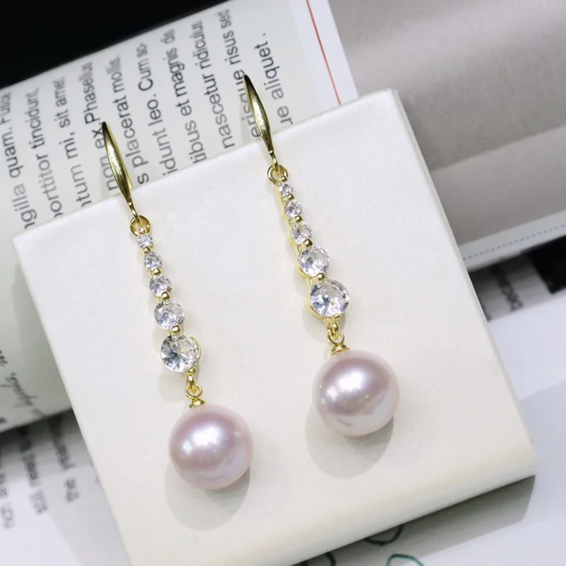 New Freshwater Pearl Ear Hook Women 9-10mm Round Micro-flaws Strong Light Gradual Change Size Simple Design