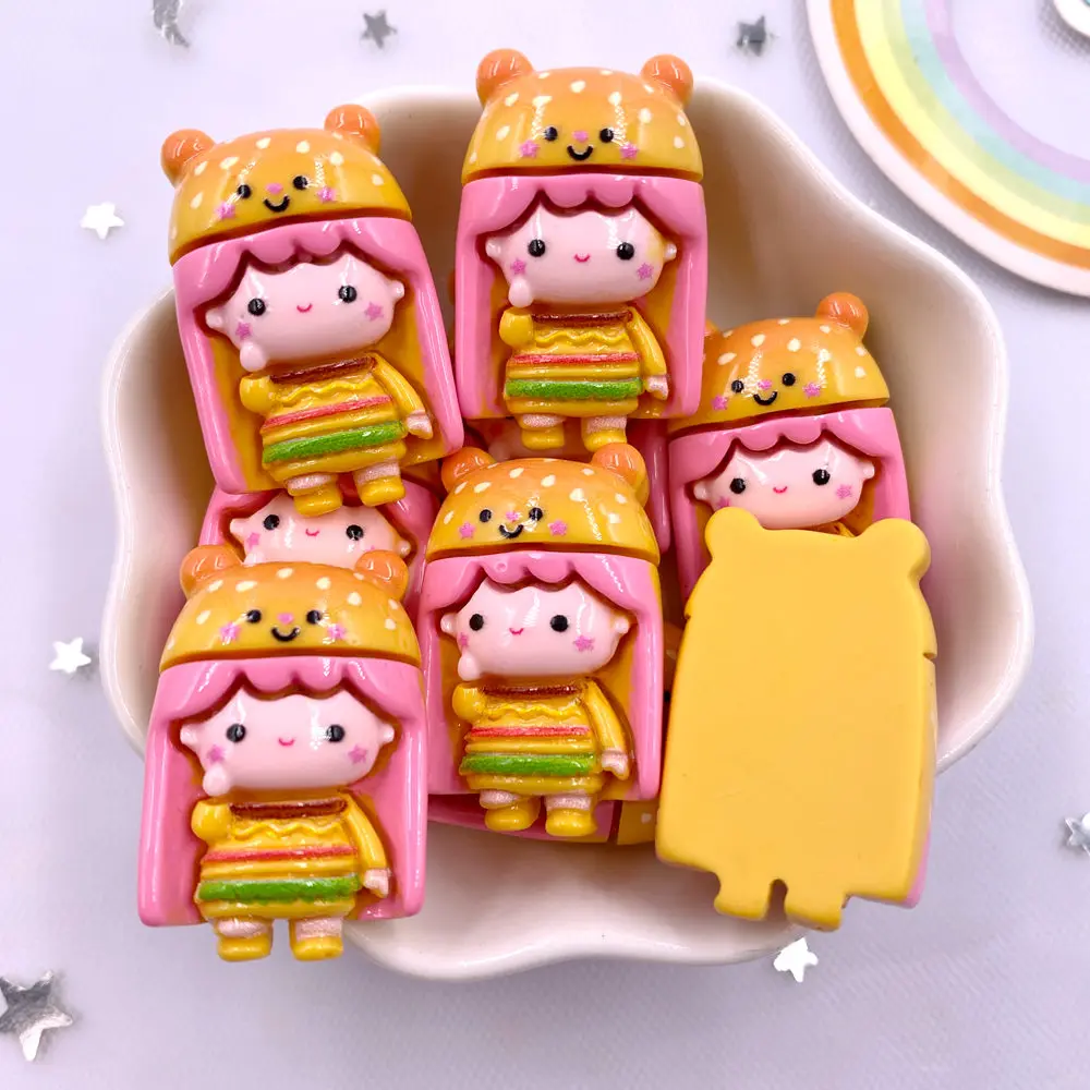 10PCS Resin Colorful Princess Burger Donut Star Cartoon man Flat back Stone Figurines Scrapbook DIY Bow Decor Accessories Crafts