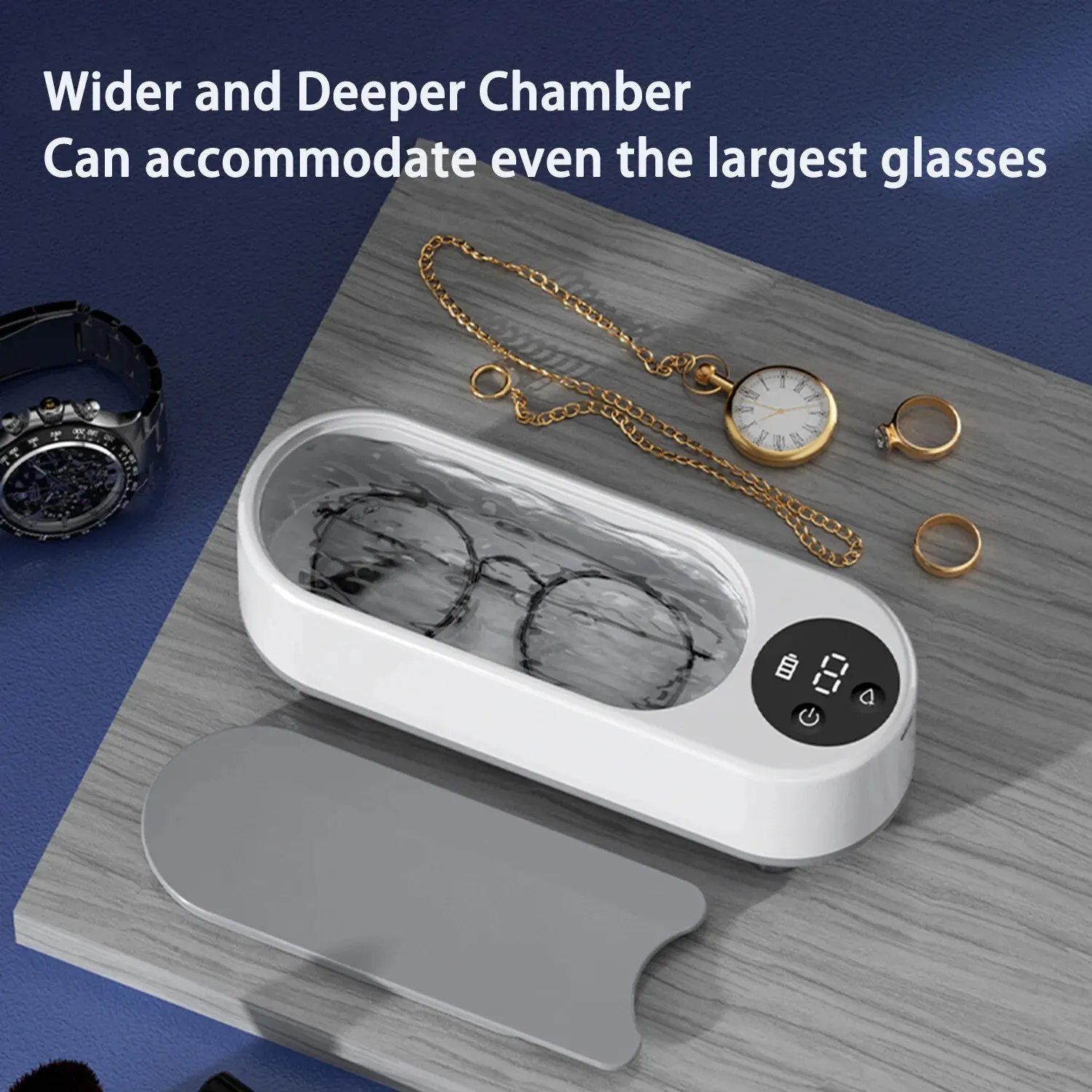 Jewelry Vibration Non-Ultrasonic Cleaner with Digital Display Wireless Portable Cleaner Eyeglasses Rings Earrings Cleaner