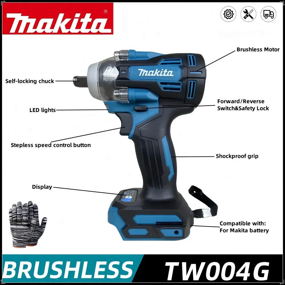 Makita TW004G Cordless wrench 18V Brushless electric impact wrench 1/2 inch vehicle service tool 18V battery rechargeable