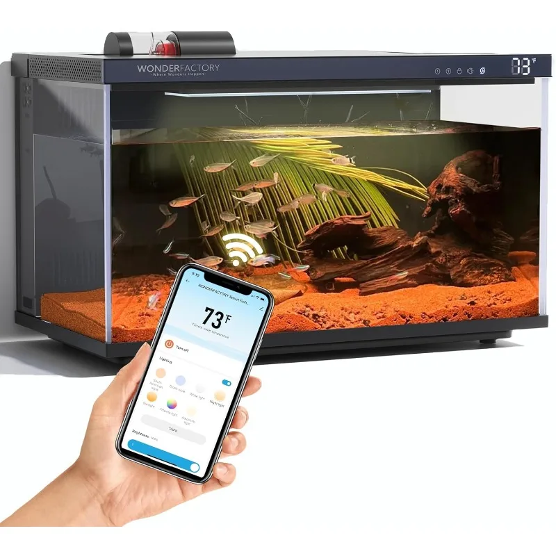 

Smart Aquarium, Glass Fish Tank, Self-Cleaning Filter, Dual-Color LED Lights, Automatic Feeder, Temperature Display, App Control
