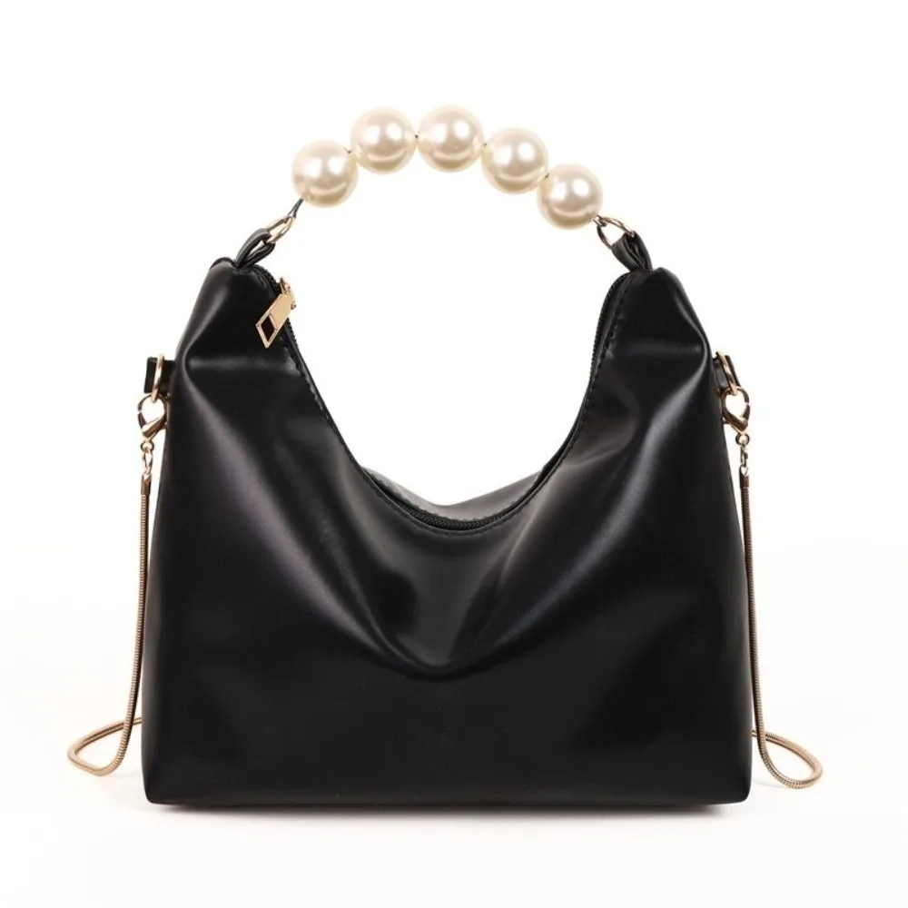 

Сумка с жемчужной ручкой и цепочкой из искусственной кожи, однотонная сумка через плечо с облаком, легкая женская сумка через плечо в корейском стиле, косметичка