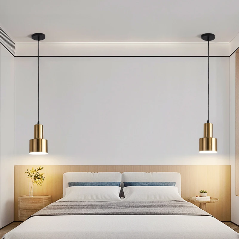 Nordic Style Golden Single-head Pendant Lights Bedroom Hotel Study Home Interior Decoration Lighting Balcony Pendant Lamps