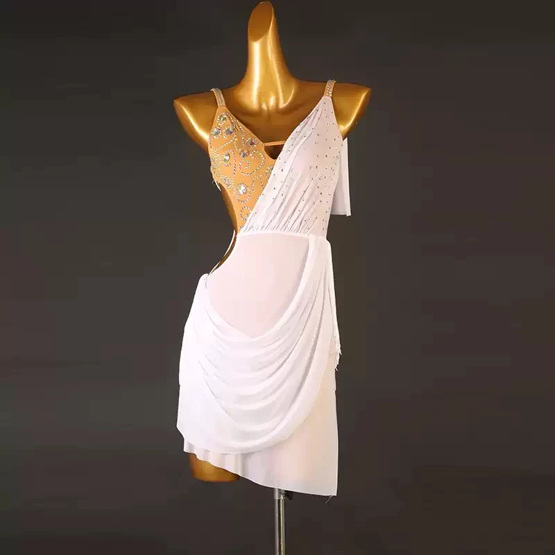 

Latin Dance Dress Samba Practice Wear Clothes Competition Suit White Sport Costume Girls Sexy Stage Womens Evening Prom Skirt