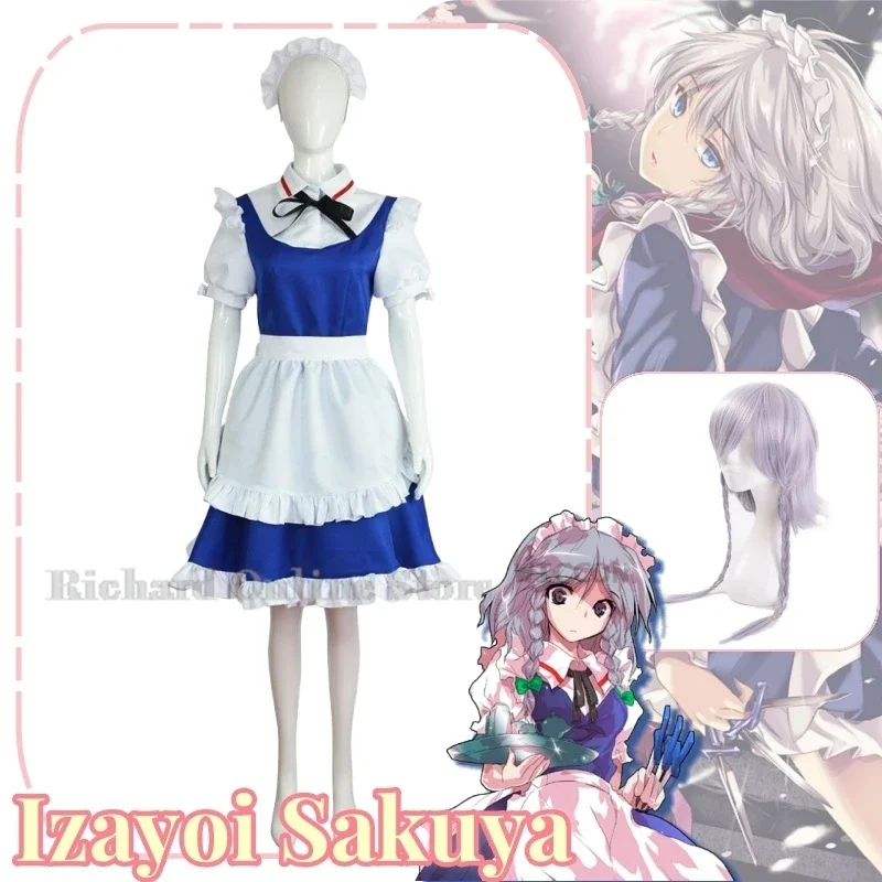 Izayoi Sakuya Anime Game Touhou Project Project Shrine Maiden Cosplay Costume Clothes Wig Uniform Cosplay Maid Uniform Set