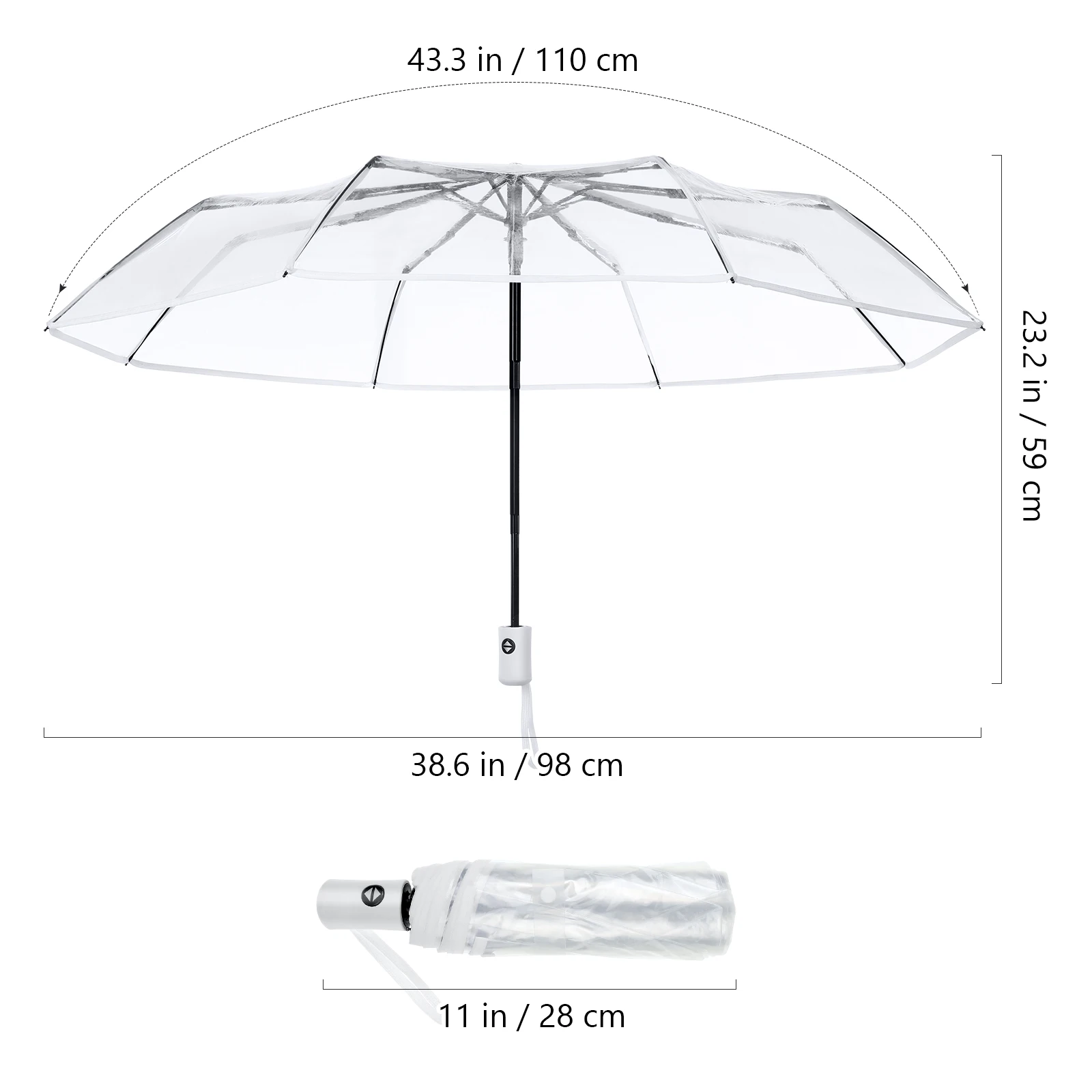 Fully Automatic Three-fold Transparent Umbrella Clear Folding Umbrella portable Reinforced Automatic Open Close Travel Umbrella