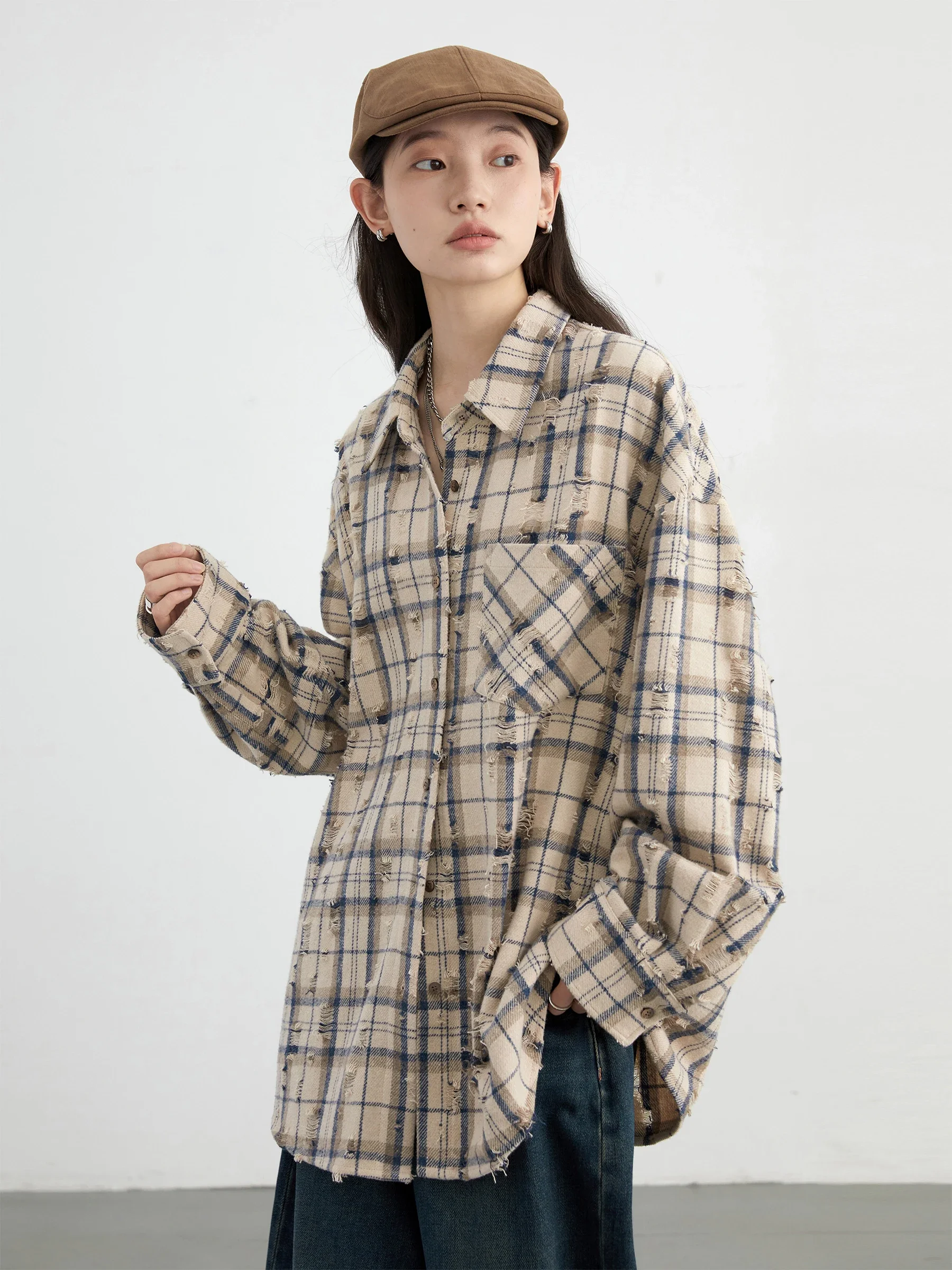 CHIC VEN Women Shirt Loose Long Sleeve Single Breasted Plaid Blouses Female Oversized Shirts Autumn 2024