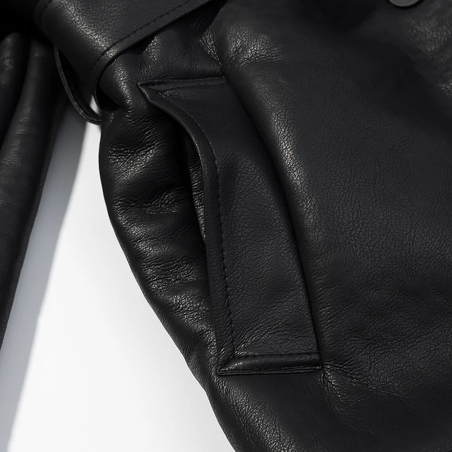 معطف نسائي طويل من جلد البولي يوريثان بحزام من الفرو للخريف جديد Sle متعدد الاستخدامات للتنقل من ألياف البوليستر بسحاب