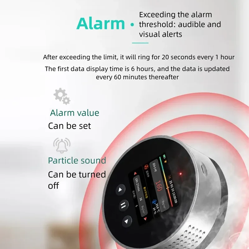 كاشف الراديون 3.3Bq-37kBq/m3 (0.09-1000 pCi/L) 2000mAh Type-C بطاريات قابلة للشحن شاشة الكريستال السائل تخزين البيانات للمكتب المنزلي